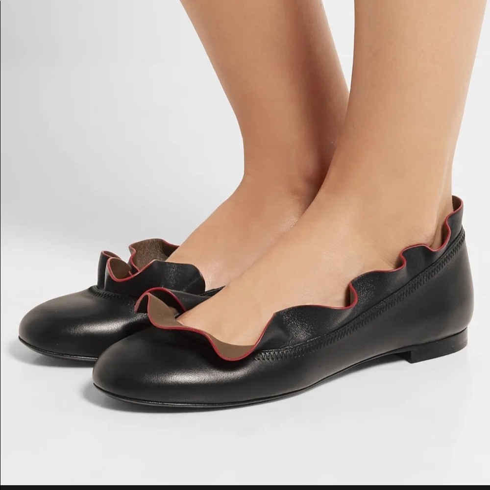 Fendi Ruffled Leather Flats Size 40.5 US 9.5